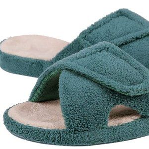 Women's adjustable home slippers with open arch to